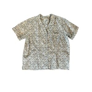 Basic Editions Womens XL Floral Print Short Sleeve Collared Button Up Shirt